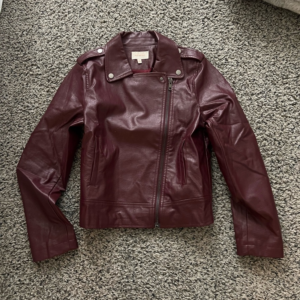 Skies Are Blue Maroon Leather Jacket